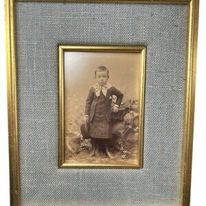 Vintage 4"x6" E.J.Hill? Photo Handsome Dk Hair Toddler Boy in Skirt Custom Frame
